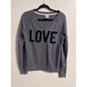 PINK Victoria's Secret LOVE V-Neck Pullover Sweatshirt Gray Comfy Small